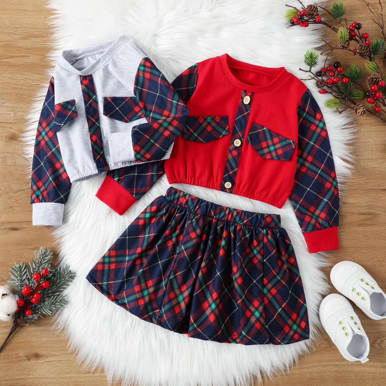 Preppy Style Plaid Printing Cotton Girls Clothing Sets display picture 1