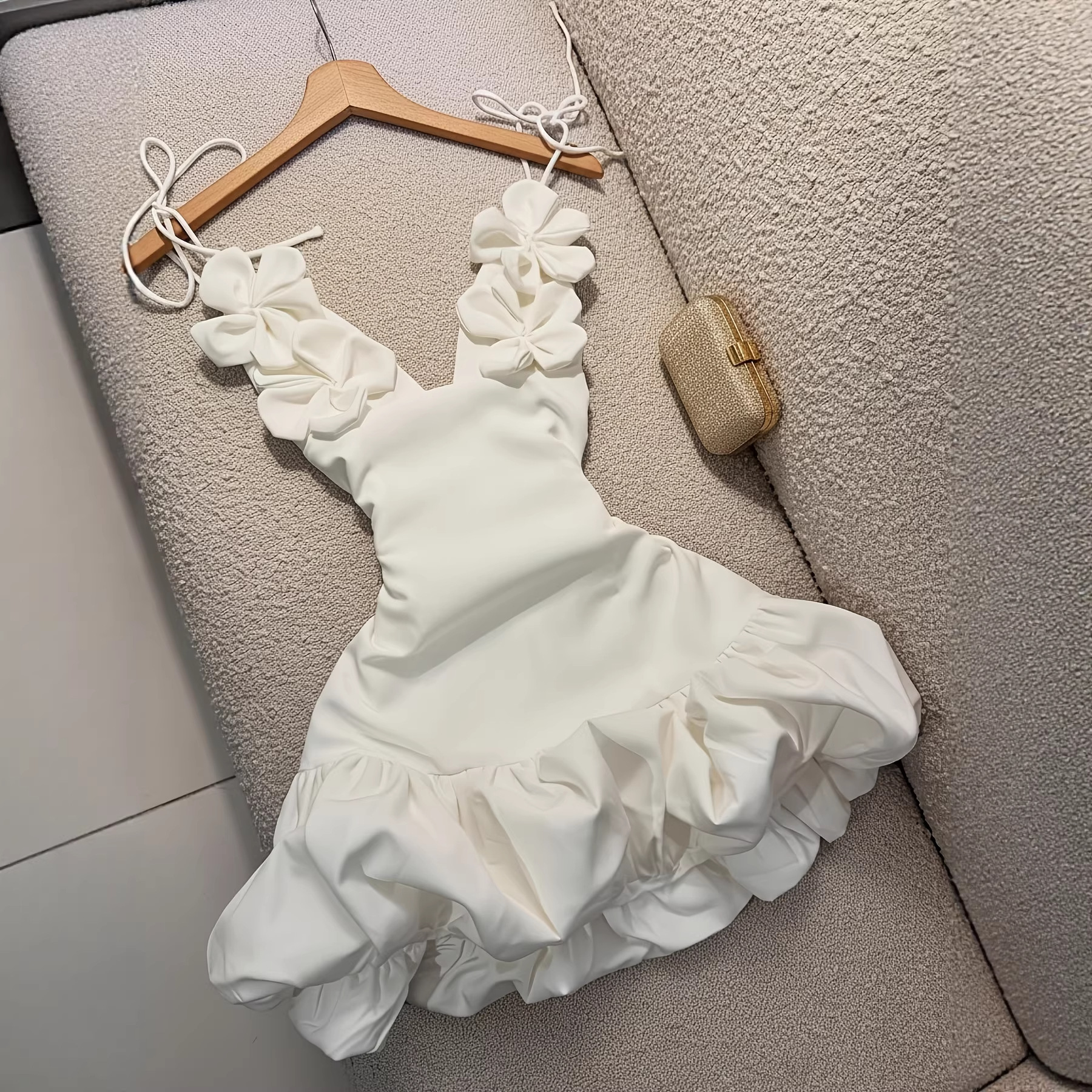 跨境外贸女装情人节派对聚会晚会礼服性感花苞花朵吊带度假连衣裙