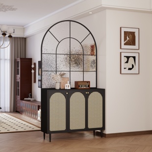 Retro Screen Partition Cabinet, Shoe Cabinet, Integrated Antique Style Glass Entrance Cabinet, French Storage Sideboard