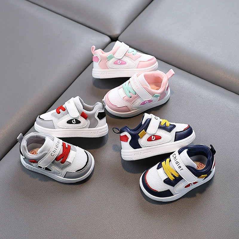 Caidi Ai весной и осенью новые 1-2 года детские кроссовки дышащие двойные сетки детская обувь нескользящая мягкая подошва маленькая белая обувь