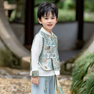 男童春秋装长袖唐装汉服套装新中式国风改良儿童中秋节古装演出服
