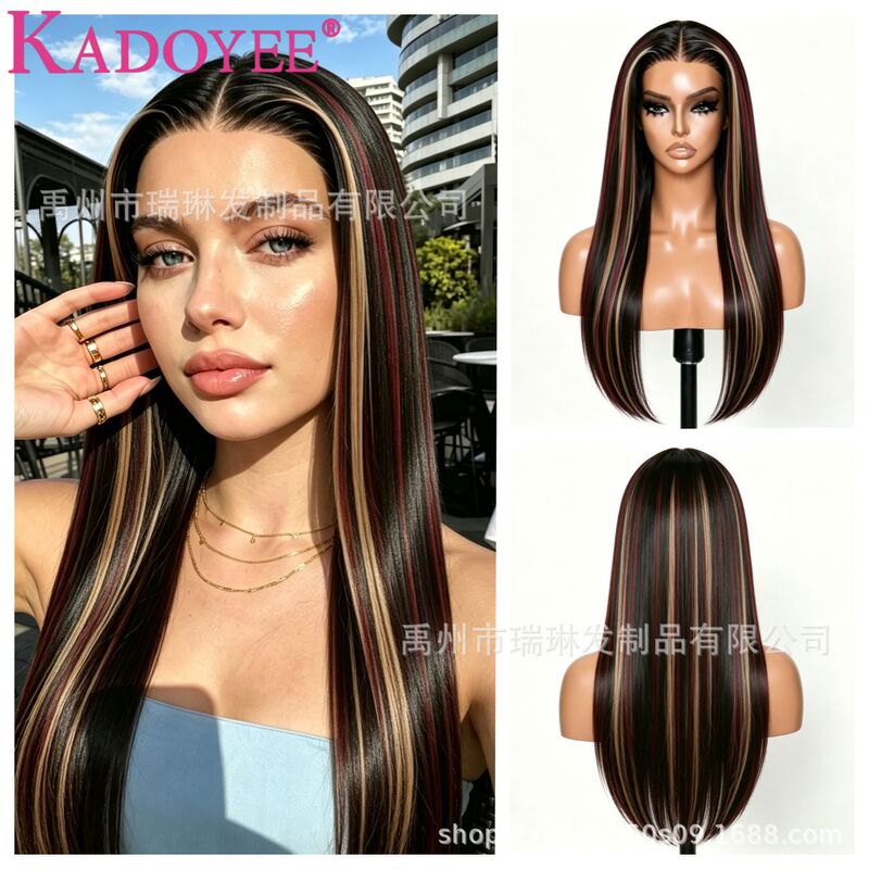 Black Lace Front Wig with Hand-Tied Frontal, 13X4 High-Temperature Fiber, Long Straight Hair, Latisha Full Wig for Women