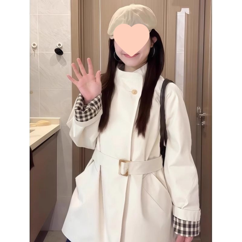 白色立领爆款风衣外套女2025春秋新款中长款小个子高级感韩系休闲|undefined
