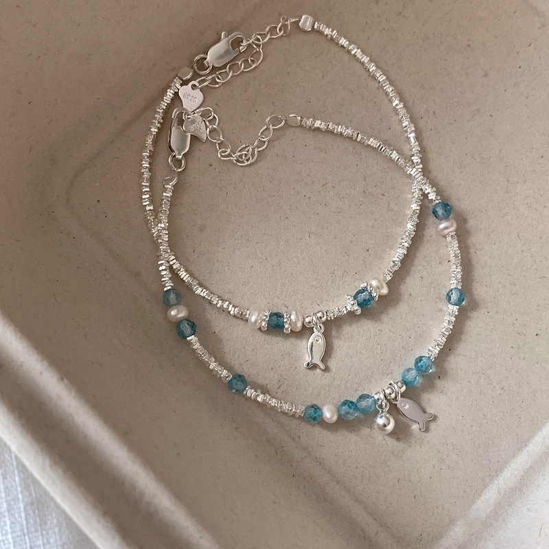 Blue Crystal Small Fish Broken Silver Bracelet Accessible Luxury Versatile Stylish Niche Exquisite High-End Hand Jewelry for Women 2025 New Product
