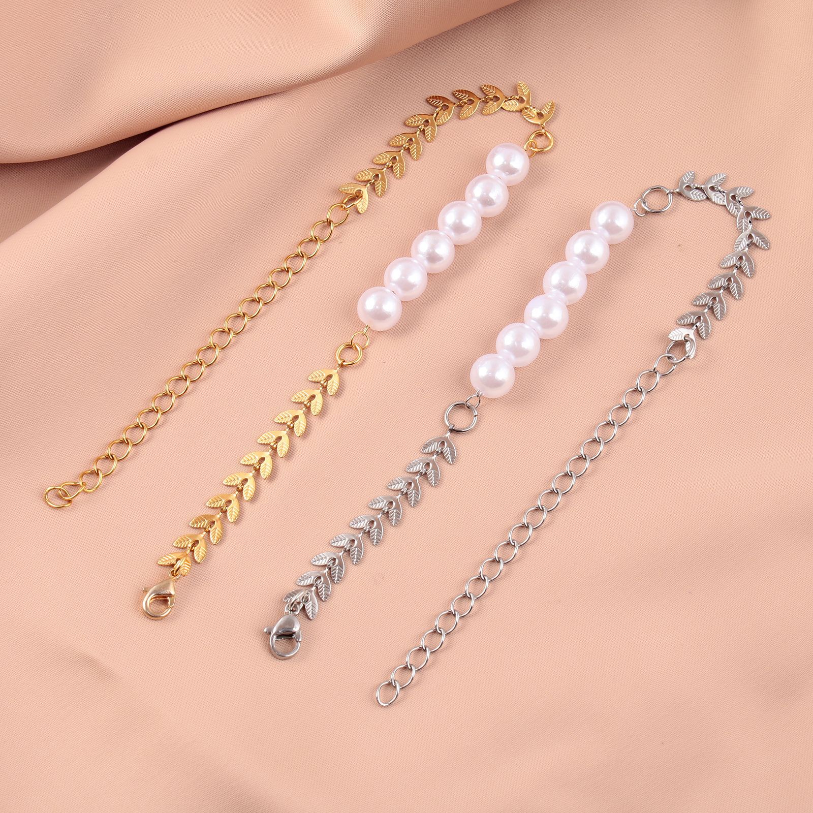 Fashion Leaf Stainless Steel Beaded Bracelets 1 Piece