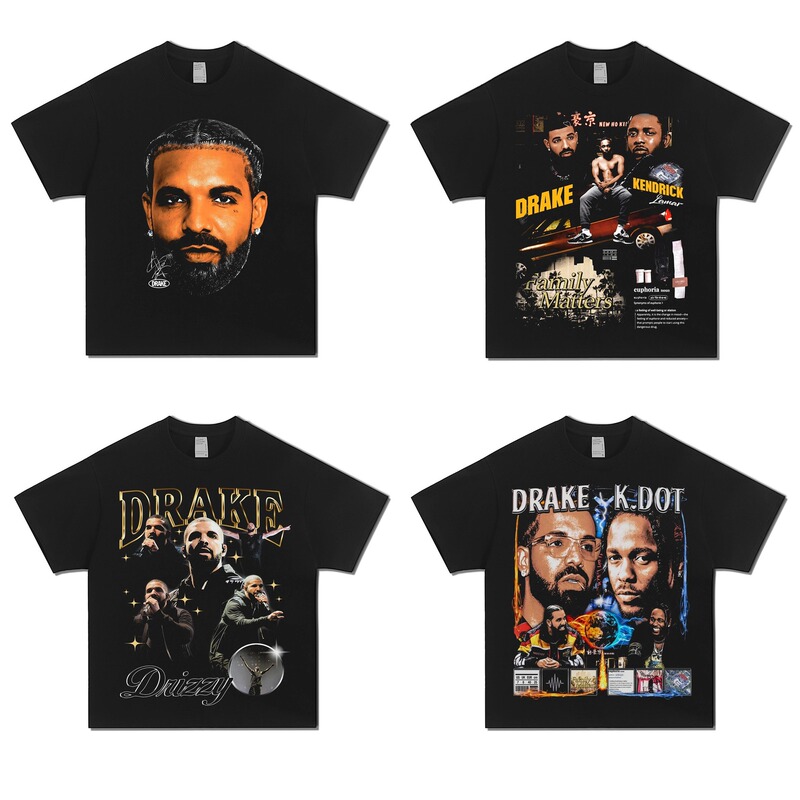 Drake & Kendrick Drake & Kendrick Rap Heavy Cotton Rock Trendy Loose Short Sleeve T-Shirt