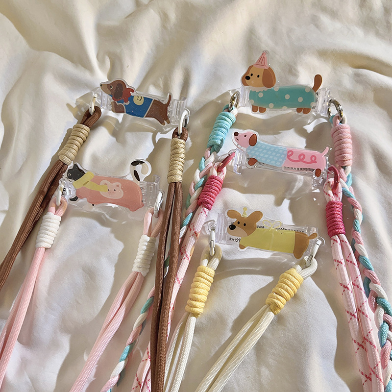 Fun and trendy 3D cartoon pig and cat back clip, woven crossbody long rope, suitable for universal phone case DIY