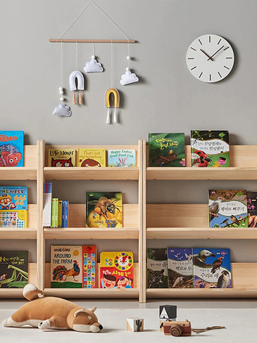 Children's Bookshelf Floor Standing Picture Book Stand Children's Room Reading Bookshelf Home Baby Storage Rack Simple Solid Wood Small Bookshelf
