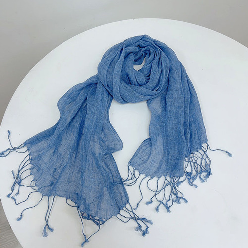 Spring and summer new product solid color linen scarf hemp gray effect couple scarf literary tassel shawl solid color high-end silk scarf