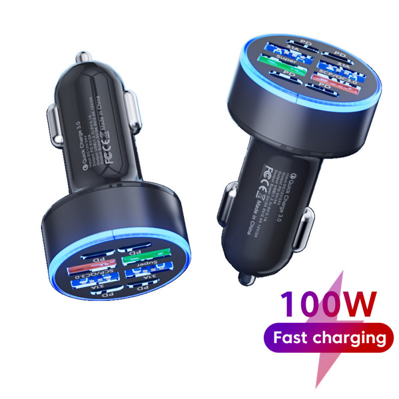 多口带数显支持超级快充6口/8口带电压车载一拖六/八车充快充