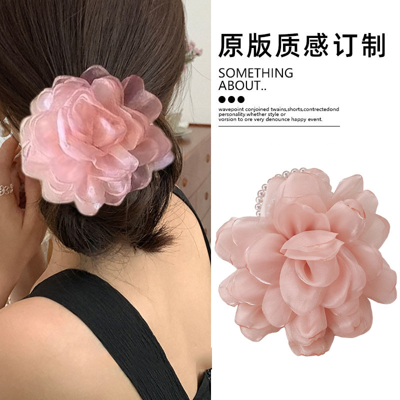 Hijo de malla forest temperamento hermosa flor anillo de cabello femenino temperamento simple cuerdas de cabello cinta de goma alta cola de caballo