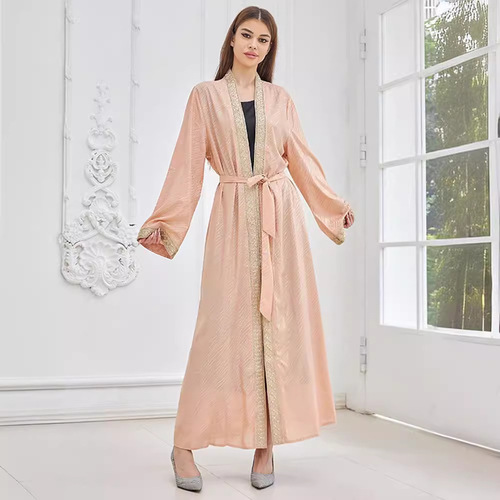 Fashion Embroidered Robe, Middle Eastern Arab Luxurious Gold-Leaf Cardigan, Muslim Long Dress