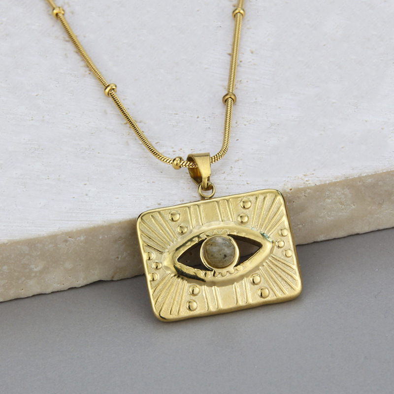 Simple Style Eye Titanium Steel Earrings Necklace Hollow Out Stainless Steel Necklaces