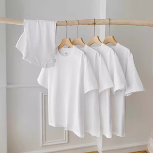 Summer 180g Cotton T-shirt Men's Short-sleeved All-match Casual Heavy-weight Solid Color Loose Top White Base Shirt