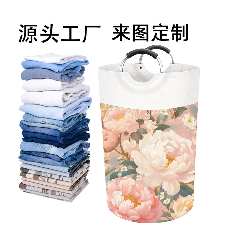 Barril de almacenamiento de impresión de tela de gran capacidad transfronterizo, artículos diversos, cestas de ropa sucia, cestas de lavandería plegables para el hogar se pueden personalizar