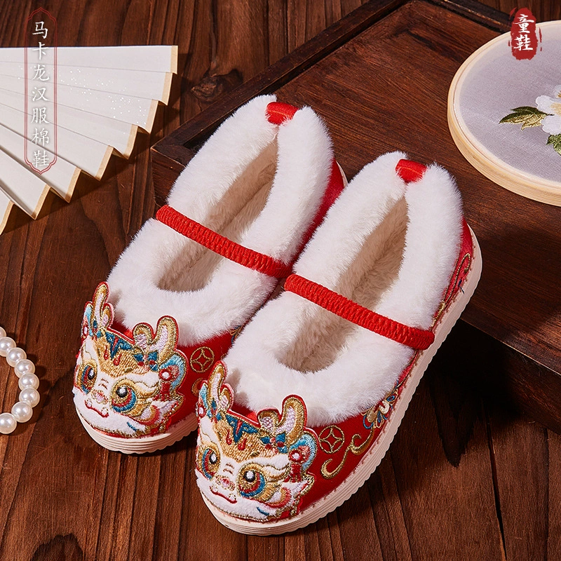 2024 Год Дракона хлопчатобумажная обувь утолщенный цветок старинный костюм обувь с вышивкой для девочек зимняя новая обувь для девочек в этническом стиле