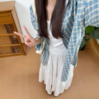 复古潮牌格子长袖衬衫女春夏季新款时尚宽松休闲百搭衬衣上衣外套