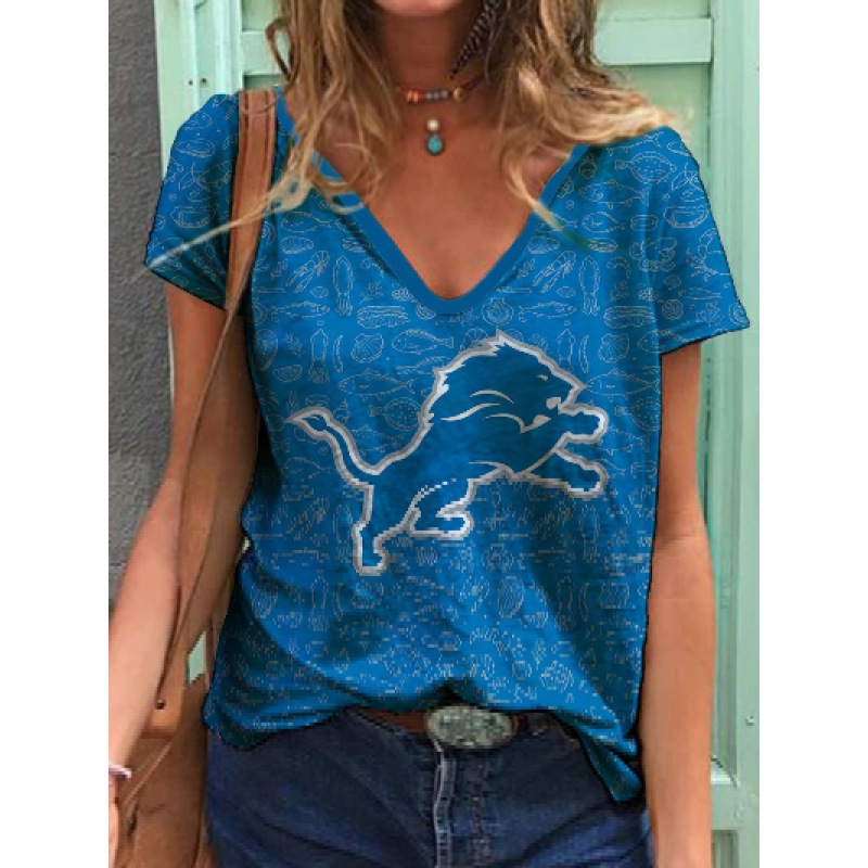 跨境2024亚马逊新款欧美休闲时尚女装NFL3D印花V领短袖T恤