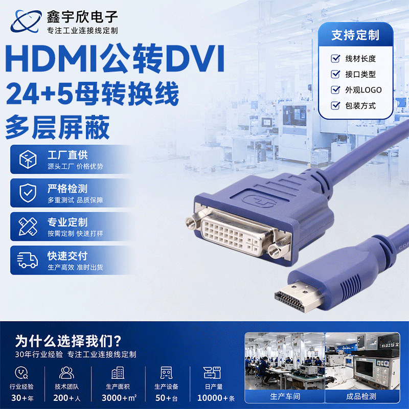 HDMI Male to Dvi 24+5 Female Conversion Cable, Multi-Layer Shielded Cable, Bidirectional Conversion Adapter, Large to Small Port Adapter HDMI Male to Dvi 24+5 Female Conversion Cable, Multi-Layer Shielded Cable, Bidirectional Conversion Adapter, Large to Small Port Adapter