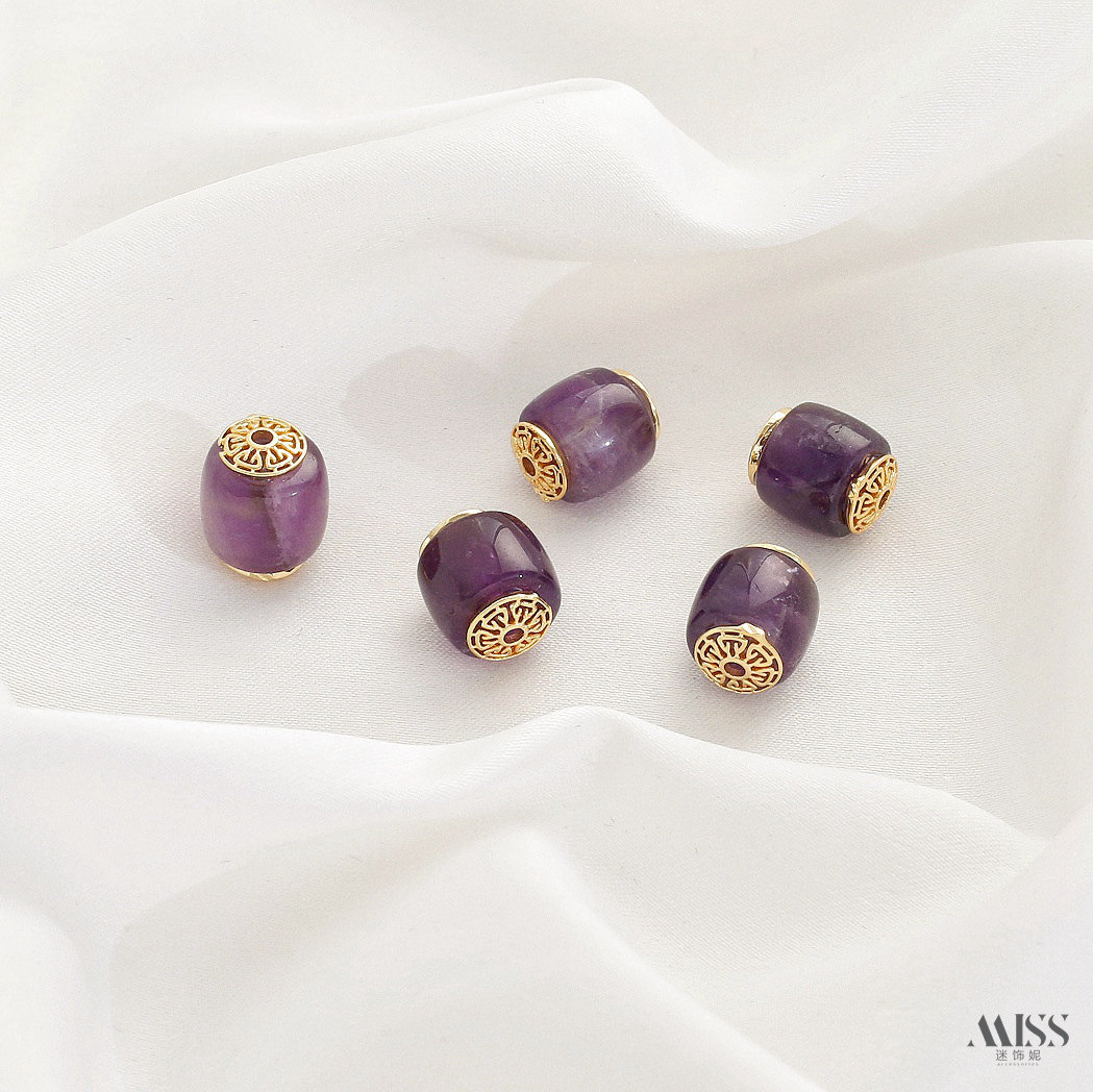 Inlaid with natural amethyst, plated with real gold and thick silver, angel and osmanthus drop-shaped decorative bead pendant DIY jewelry accessories