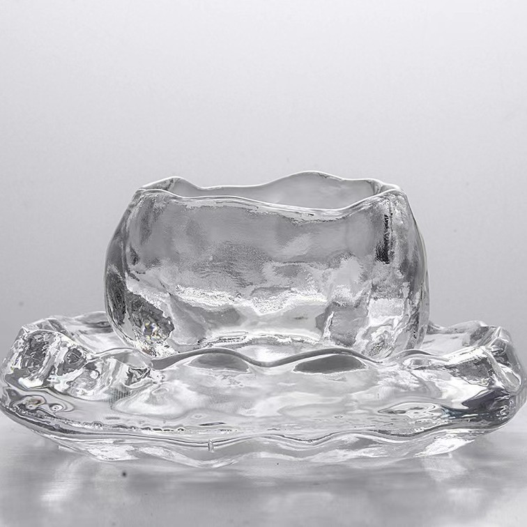 初雪瑠璃ティーカップ上神杯高颜値日本式雪釈杯透明フロスト品茗杯手作りガラスコップ|undefined