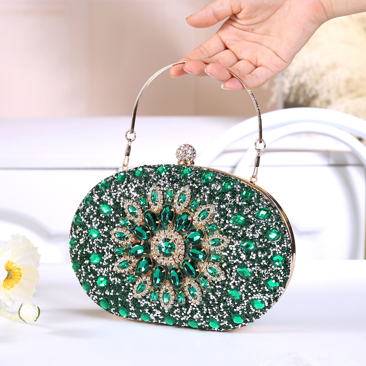 337g Weight Polyester Lining Material Lock clasp Closure Type Top Handle Strap Type Evening Bag Bags Type Party Occasion Pu Leather Material Printing Pattern All Seasons Season Women's Gender Diamond Design Elegant Style Oval Shape Small Size Pu Leather Printing Oval Evening Bags 4