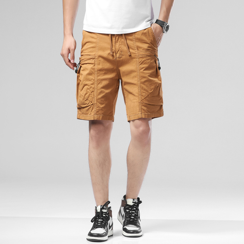Summer New Hong Kong Style Trendy Zipper Multi-Pocket Stretch Tooling Men's Shorts Pants 26201