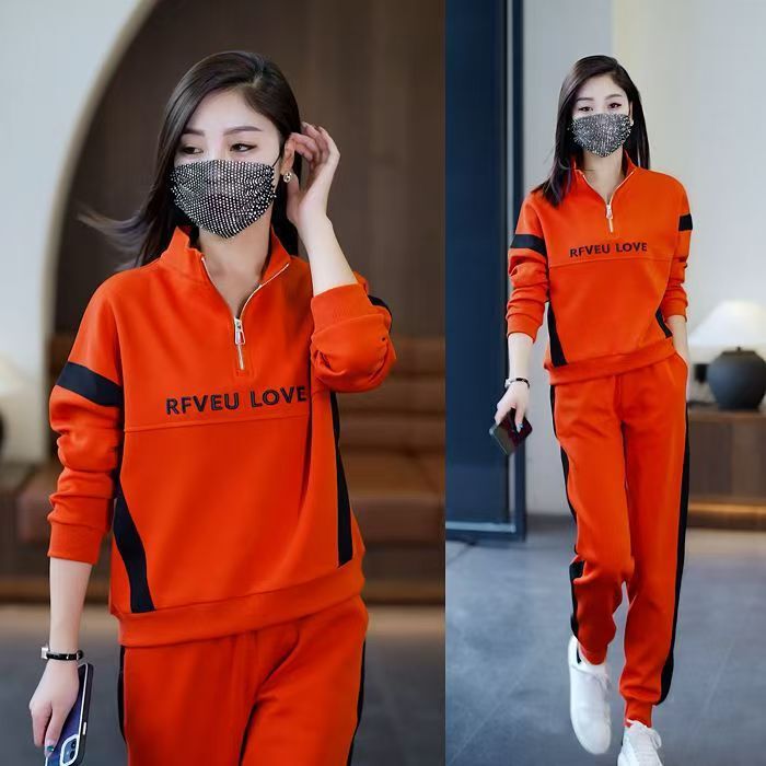 休闲运动服套装女秋季2025年新款韩版时尚宽松显瘦立领卫衣两件套|undefined