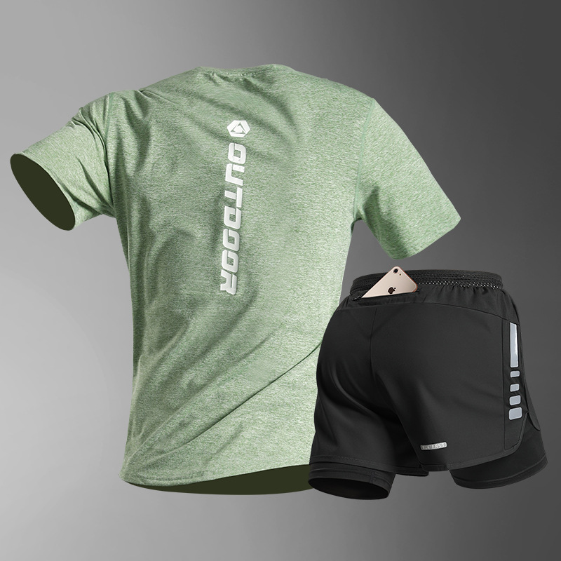 Traje de carrera para hombres fitness entrenamiento de manga corta maratón verano de seda de hielo de secado rápido atletismo ropa deportiva equipo deportivo