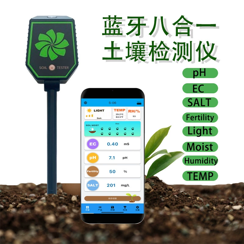 Bluetooth соединяет восемь в одном детектор почвы рН-метр плодородность Соленость сада Посадка почвы кислотно-щелочной проводимости