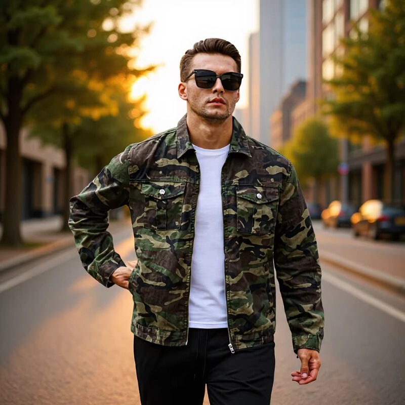 Tiktok Us Warehouse Direct Delivery Men's Army Green Camouflage Jacket Workwear Military Style Denim Jacket Tiktok Us Warehouse Direct Delivery Men's Army Green Camouflage Jacket Workwear Military Style Denim Jacket