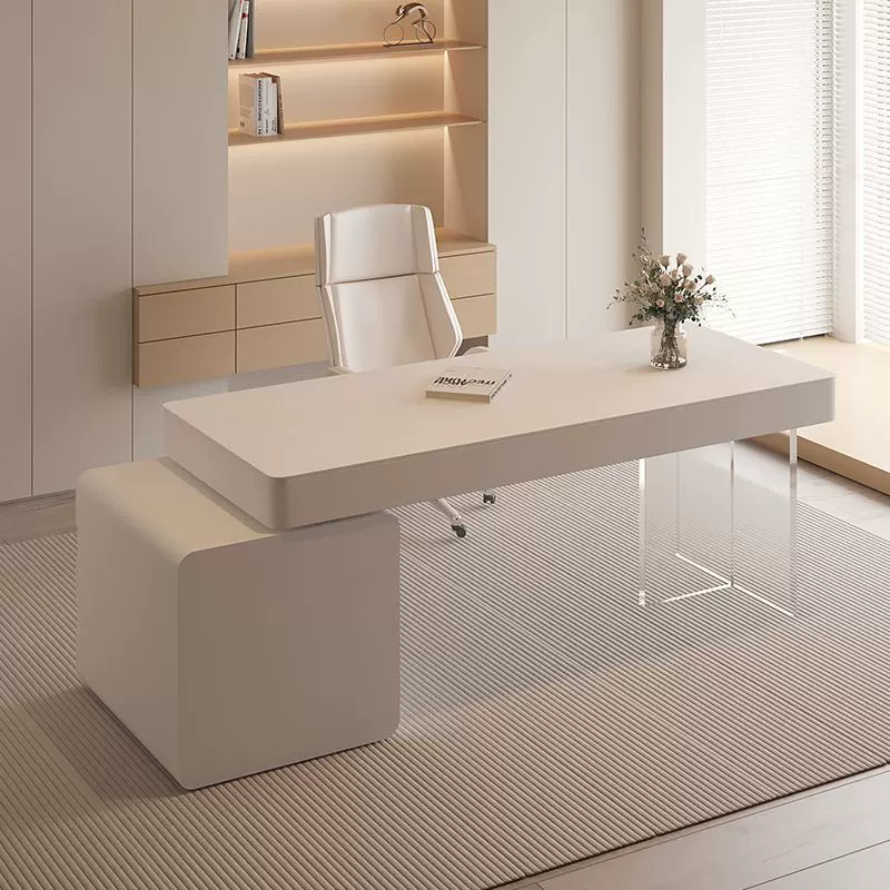 奶油风书桌纯白极简家用写字台美容院医美咨询桌带抽屉电脑办公桌
