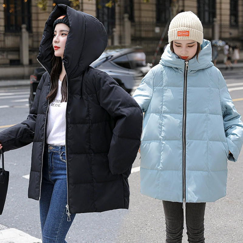 Утепленная куртка-пуховик из белого утиного пуха, свободного кроя, средней длины, с капюшоном, базовый стиль, большие размеры, модель 2024 года, для прямой поставки (дропшиппинг), 100kg