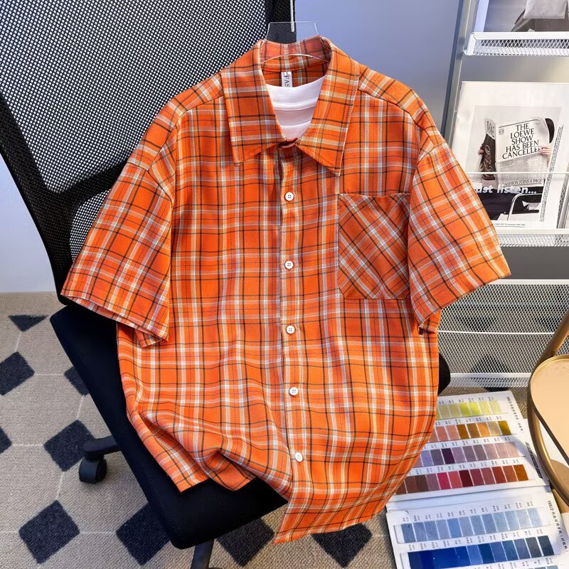 Korean Style Light Luxury Wrinkled Striped Shirt Men's High-End Loose Short-Sleeved Wrinkled Texture Shirt Business Commuting Shirt