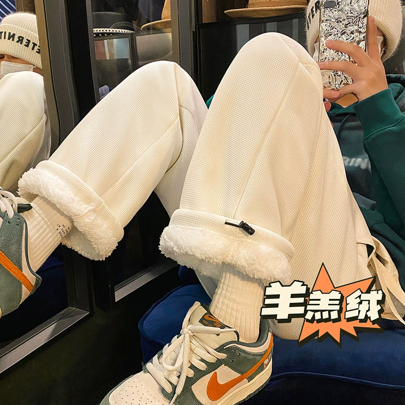 Кашемировые толстые защитные брюки мужской зимний прилив бархат теплые oversize брюки свободные прямые брюки