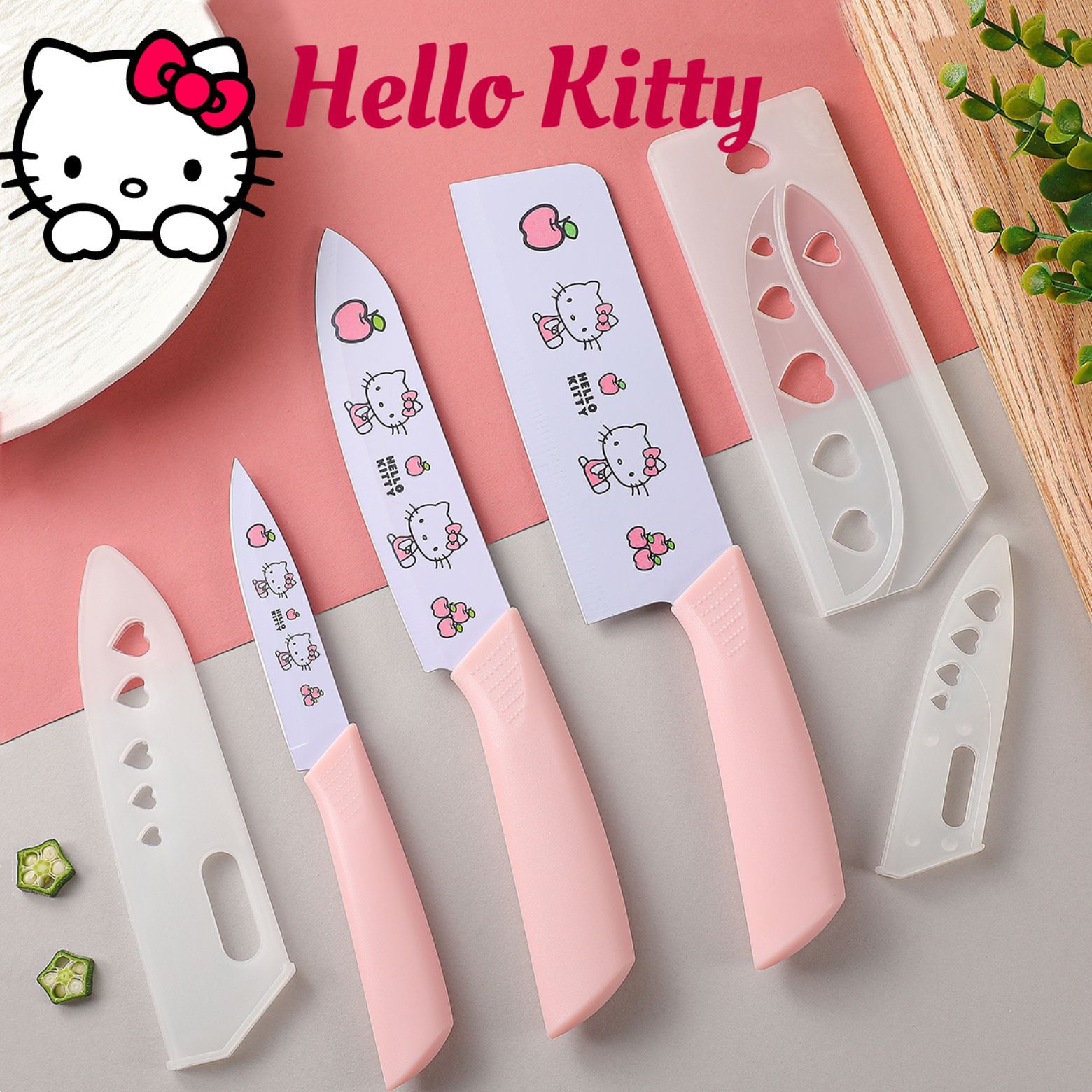Hellokitty 귀여운 만화 주방 칼 세트 날카로운 식품 등급 주방 칼 과일 칼 가정용 주방 칼