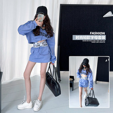 女童时尚字母印花套装2025春秋季新款中大童短款卫衣半身裙两件套