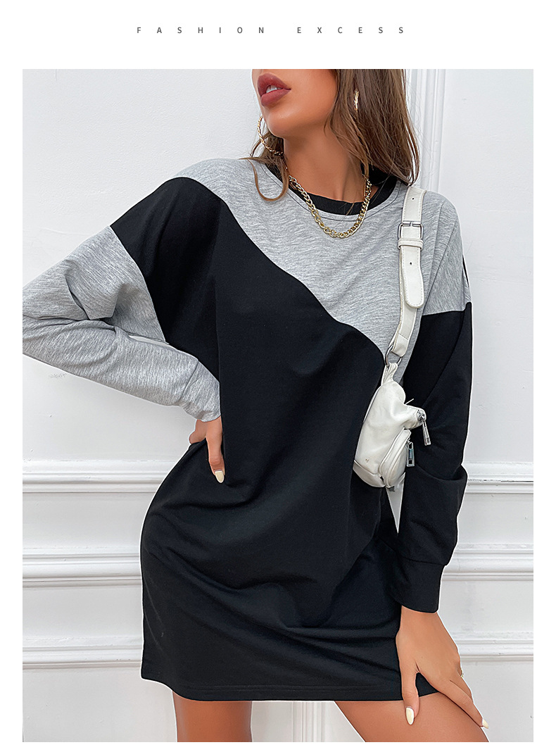 Contrast Color Loose Sweater Dress Long Sleeve Color Matching Fall Women Clothing Dress 5 Contrast Color Loose Sweater Dress Long Sleeve Color Matching Fall Women Clothing Dress