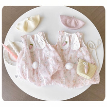 女宝宝粉色郁金香小兔子连衣裙婴儿夏装可爱超萌兔耳朵包屁衣