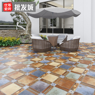 American Retro Courtyard Floor Tiles 600X600 Rural Yard Garden Terrace Balcony Antique Anti-Slip Parquet Floor Tiles