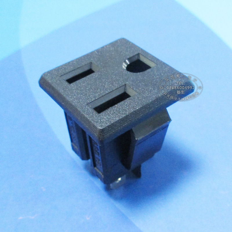 美式灯具三孔AC输入母座15A125V黑色1圆2扁孔美式三孔母插座LH-M