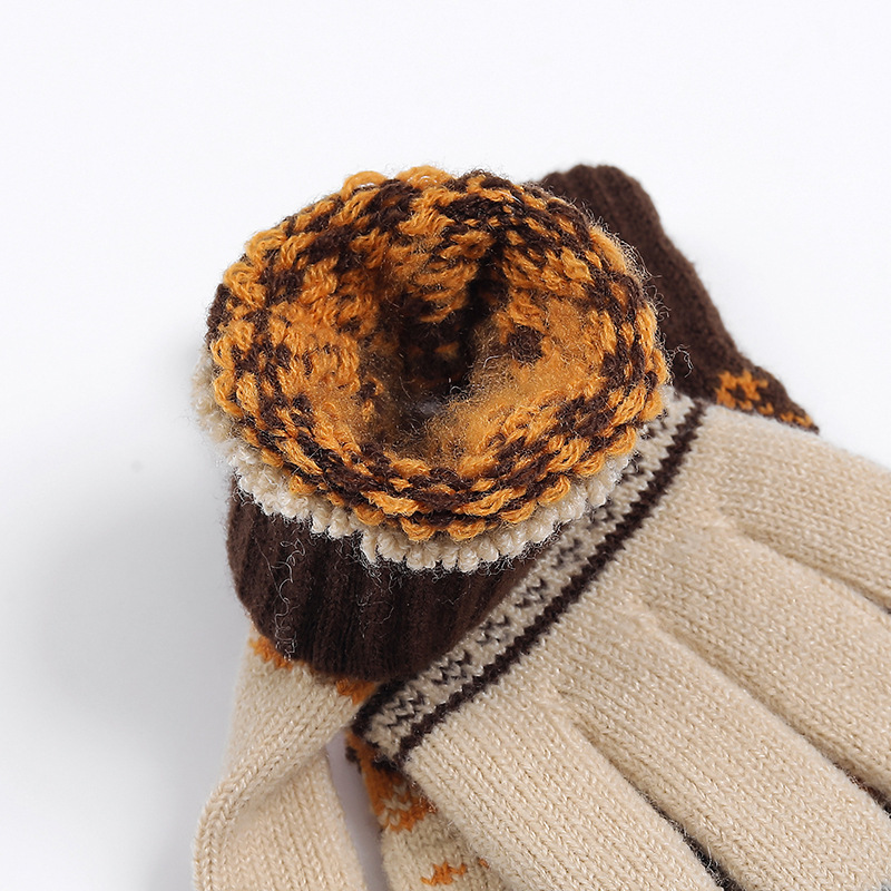 Autumn Winter Adult Warm Women's Jacquard Knitted Toucreen Yarn And Veet Anti Cold Finger Gloves_voghion.com