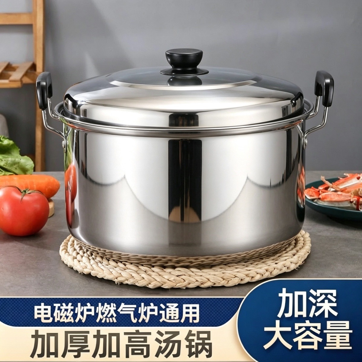 不锈钢汤锅特厚加厚大容量防溢家用煮粥奶锅电磁炉煤气炉通用批发
