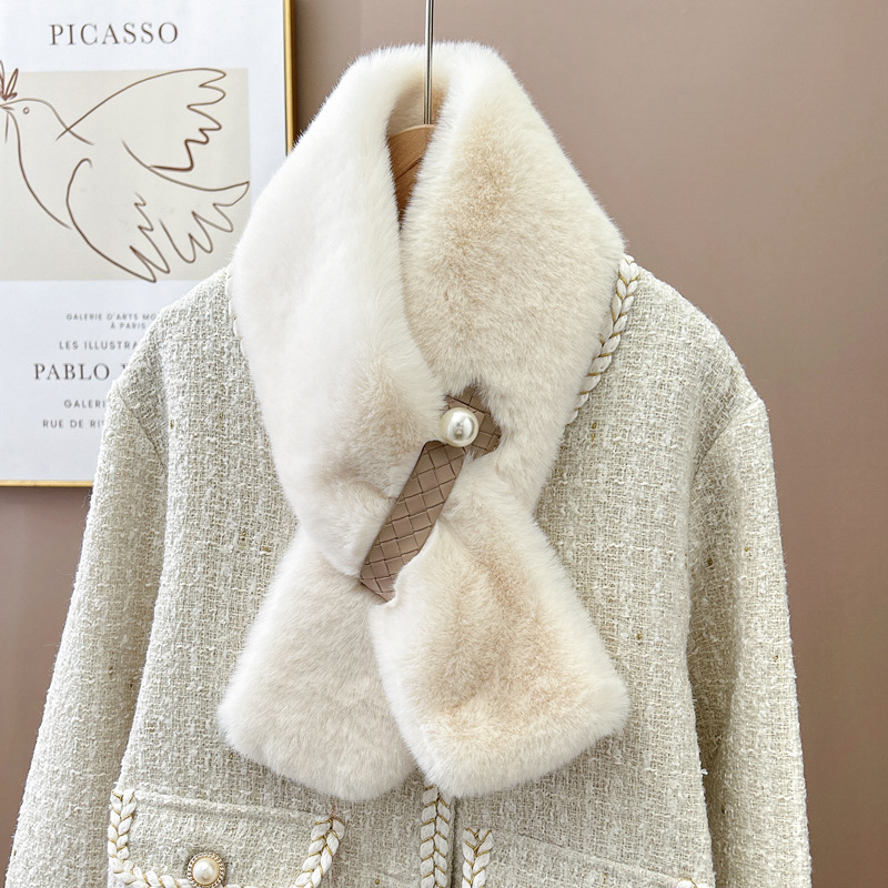 獭兔毛围巾女冬季加厚保暖时尚百搭脖套护颈仿皮草懒濑兔毛绒围脖