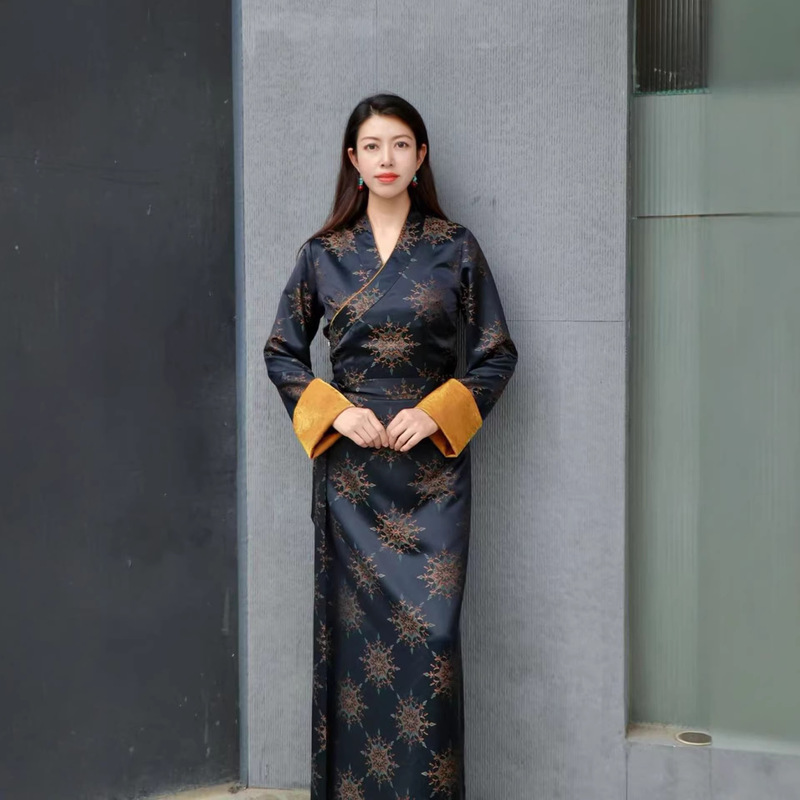 Blq383 Bora Skirt Summer Xizang Style Performance Costume Ethnic Dress Retro Stage Outfit Blue