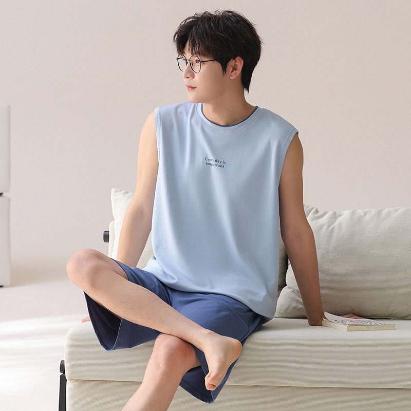 Men's Summer Pajamas, Tencel Cotton Cool Vest Shorts, Large Size Loose Fit, Can Be Worn Outside, Lyocell Loungewear Set Men's Summer Pajamas, Tencel Cotton Cool Vest Shorts, Large Size Loose Fit, Can Be Worn Outside, Lyocell Loungewear Set
