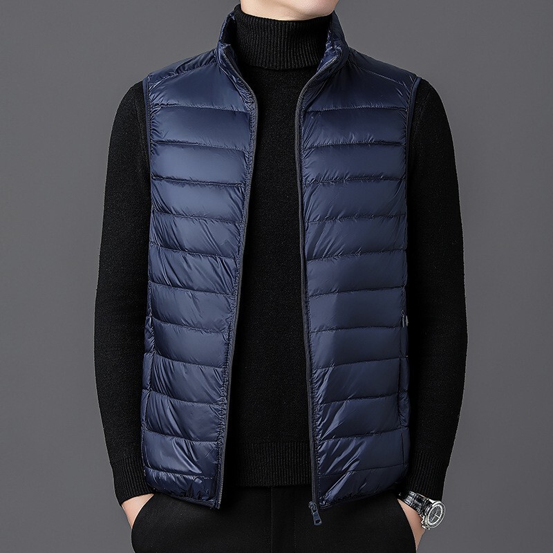 2025 New Spring and Autumn Silk Wool Vest Men's Lightweight Casual Fashionable Cotton-padded Jacket Thin Liner Coat plus size Outer Wear