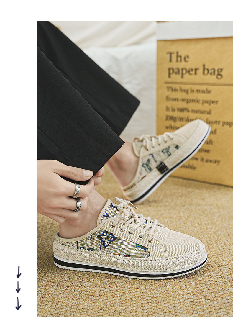 Scarpe da pescatore casual da uomo, alla moda, estive, in paglia intrecciata, con un piede solo, pigre, nuovo articolo 2024_voghion.com