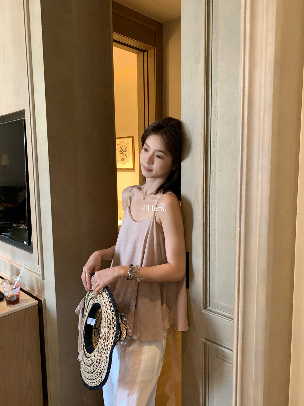 Áo hai dây nữ thiết kế hai mặt mặc được, phối ren, dáng rộng — màu hồng, màu xám, màu vàng, yến mạch chi tiết 21