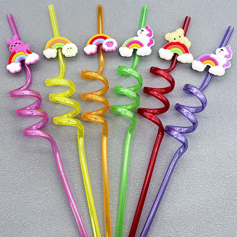 Amazon transfronteriza Arco Iris conejo plástico paja PET animal suave pegamento parche regalo dibujos animados color paja al por mayor